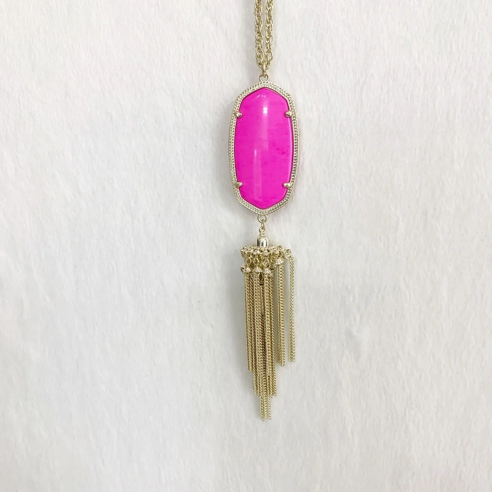 Kendra Scott Rayne Gold Long Pendant Tassel in Magenta